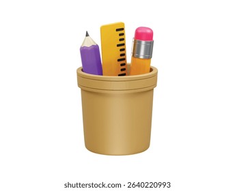 Pencil case icon 3d rendering illustration