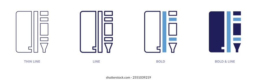 Ícone de caixa de lápis em 4 estilos diferentes. Linha fina, Linha, Negrito e Linha Negrito. Estilo duotônico. Traçado editável.