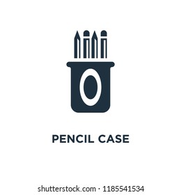 Pencil case icon. Black filled vector illustration. Pencil case symbol on white background. Can be used in web and mobile.