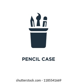 Pencil case icon. Black filled vector illustration. Pencil case symbol on white background. Can be used in web and mobile.