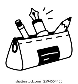 Pencil case icon in doodle style 
