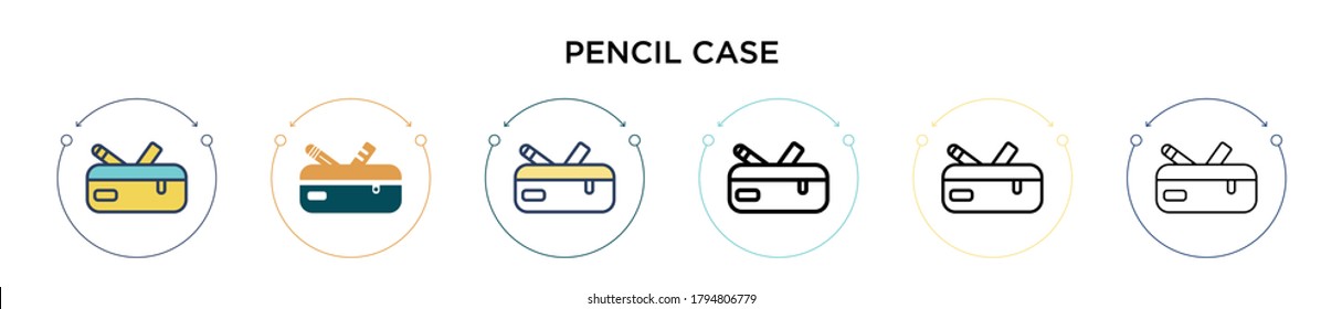 Pencil case icon in filled, thin line, outline and stroke style. Vector illustration of two colored and black pencil case vector icons designs can be used for mobile, ui, web