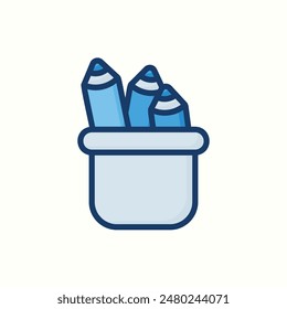 pencil case icon, isolated blue outline style, graphic design icon theme