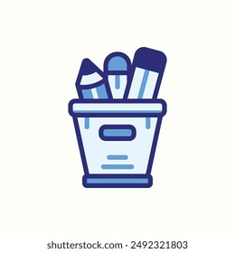 pencil case icon, isolated blue icon theme back to school