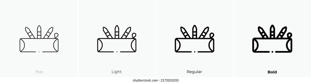 Bleistift-Gehäuse-Symbol. Thin, hellrosa und feines Design einzeln auf weißem Hintergrund