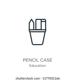 Pencil case icon. Thin linear pencil case outline icon isolated on white background from education collection. Line vector sign, symbol for web and mobile