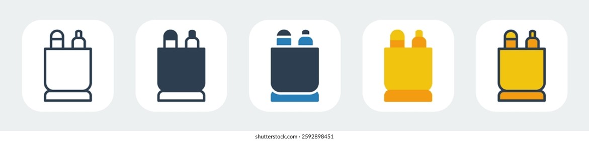 pencil case icons with five different styles