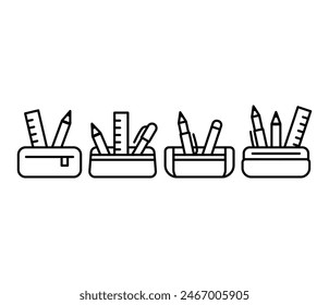 pencil case icons symbol vector design simple line black white illustration collections template sets isolated