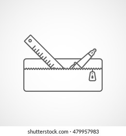 Pencil Case Line Icon On White Background