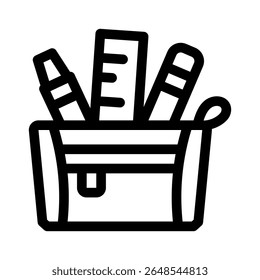 Pencil Case line icon.School supplies. Simple vector symbol used for school, travel, or education themes. Clean linear design, editable stroke, isolated on white.