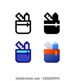 Pencil Case logo icon design in four style. Line, Solid, Flat Gradient and Color Line style