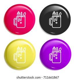 Pencil case multi color glossy badge icon set. Realistic shiny badge icon or logo mockup