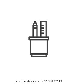 Pencil case outline icon. linear style sign for mobile concept and web design. Pens cup simple line vector icon. Symbol, logo illustration. Pixel perfect vector graphics
