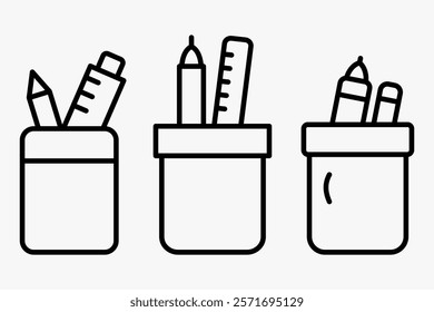 pencil case  outline or line icon design bundle.