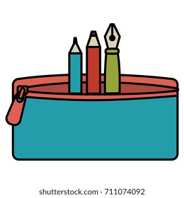 pencil case with pen and colors