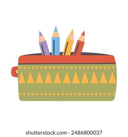 Pencil case with pencils. School supplies. Back to school. Vector illustration.