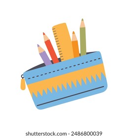 Pencil case with pencils. School supplies. Back to school. Vector illustration.