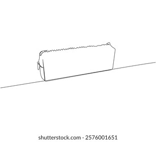 Pencil case for pens and pencils one line art. Continuous line drawing of online learning, school supplies, stationery storage, exam, office supplies, education.