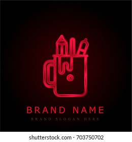 Pencil case red chromium metallic logo