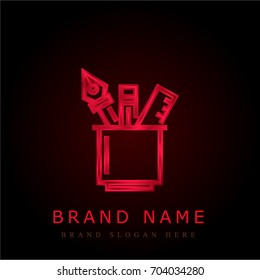 Pencil case red chromium metallic logo