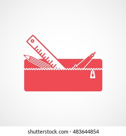 Pencil Case Red Flat Icon On White Background