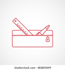 Pencil Case Red Line Icon On White Background