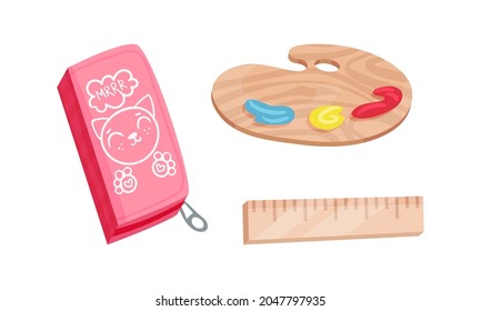 Pencil Case und Lineal als Back to School Symbol and Stationery Object Vector Set