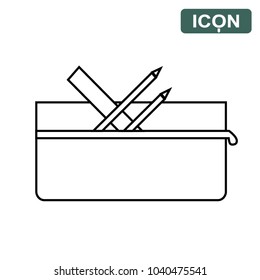 A pencil case with a pencil and ruler vector icon.