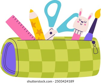 Pencil Case With School Stationery Vector Illustration