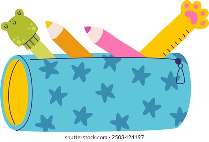 Pencil Case With School Stationery Vector Illustration