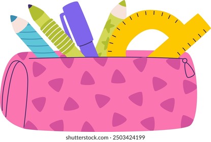 Pencil Case With School Supplies Vector Illustration