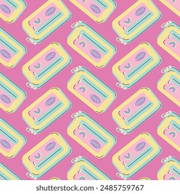 pencil case seamless pattern, back to school element, school stationery design