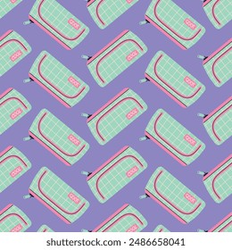 pencil case seamless pattern, back to school elements, Flat design style vector illustration