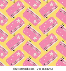 pencil case seamless pattern, back to school elements, Flat design style vector illustration