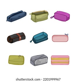 pencil case set cartoon. pen education, stationery color, office student, box study, bag pencil case vector illustration