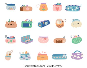 Pencil case set with scandinavian design including zipped fabric pouches school containers holders boxes tools supplies drawing writing learning stationery projects