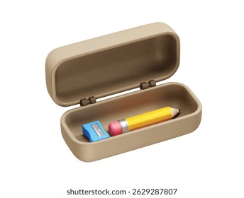 Pencil case with pencil and sharpener icon illustration 3d rendering