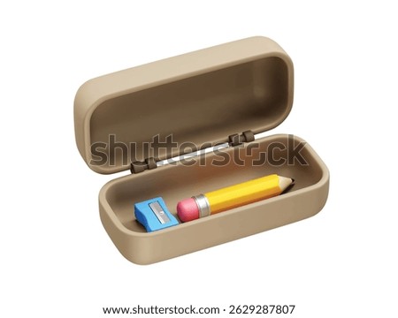 Pencil case with pencil and sharpener icon illustration 3d rendering