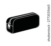 Pencil case silhouette with zipper black and white isolated