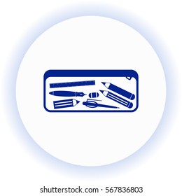 Pencil case with stationery  icon. Vector design.