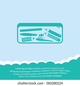 Pencil case with stationery  icon. Vector design.