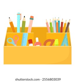 Pencil Case with Stationery Illustration