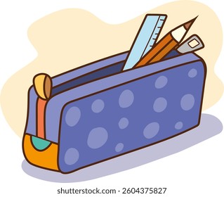Pencil Case and Stationery vector Illustration in Cartoon Style