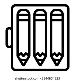 Pencil case with three pencils line icon, stationery concept, writing implements vector sign on white background, outline style icon mobile concept web design. Vector graphics.