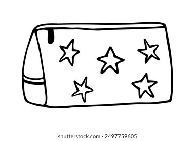  Pencil case, vector black and white pencil case for stationery. The "Back to School" clipart. Linear image isolated on a white background.