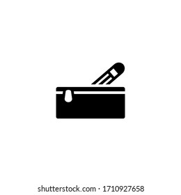 Pencil case vector icon in black solid flat design icon isolated on white background