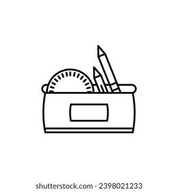 Pencil case vector icon line illustration