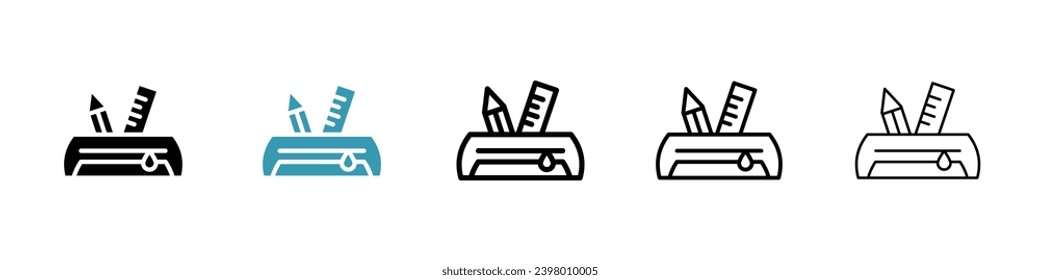 Pencil case vector icon set. Pencil case school pen, ruler for UI designs.