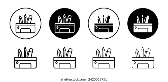 Pencil case vector icon set collection. Pencil case Outline flat Icon.