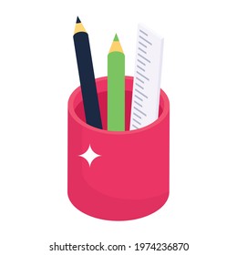 Pencil case vector, icon of pencil stand in editable style 